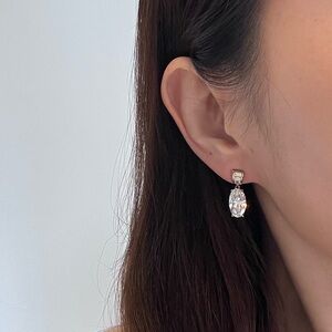 NEW Diamonique Elegant Silver 2 Stones Drop Earrings